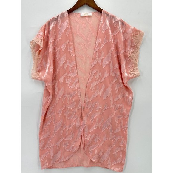Val Mode Robe Womens Open Cover Up Lightweight Short Sleeve Lace Pink L - Picture 1 of 9